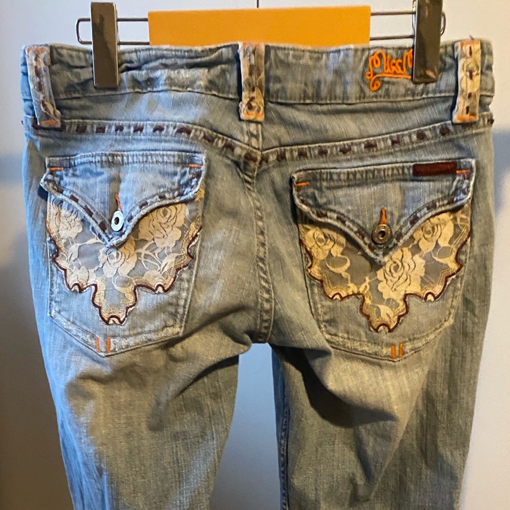 Miss Me Light Flare Jeans with Embroidery & Lace Detail